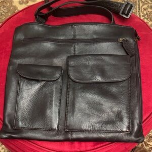 HOBO Dark Leather Messenger Bag with Dual Pockets